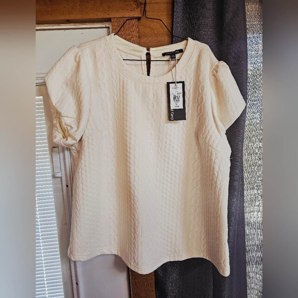 NWT Laurel Grey Ivory Texture Top Size XL MSRP $39.99 JCPenny Shirt New Quilted